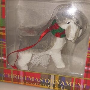 Schaunzer Christmas ornament. Sandicast resin dog w/scarf. 3" x 3" NEW IN BOX